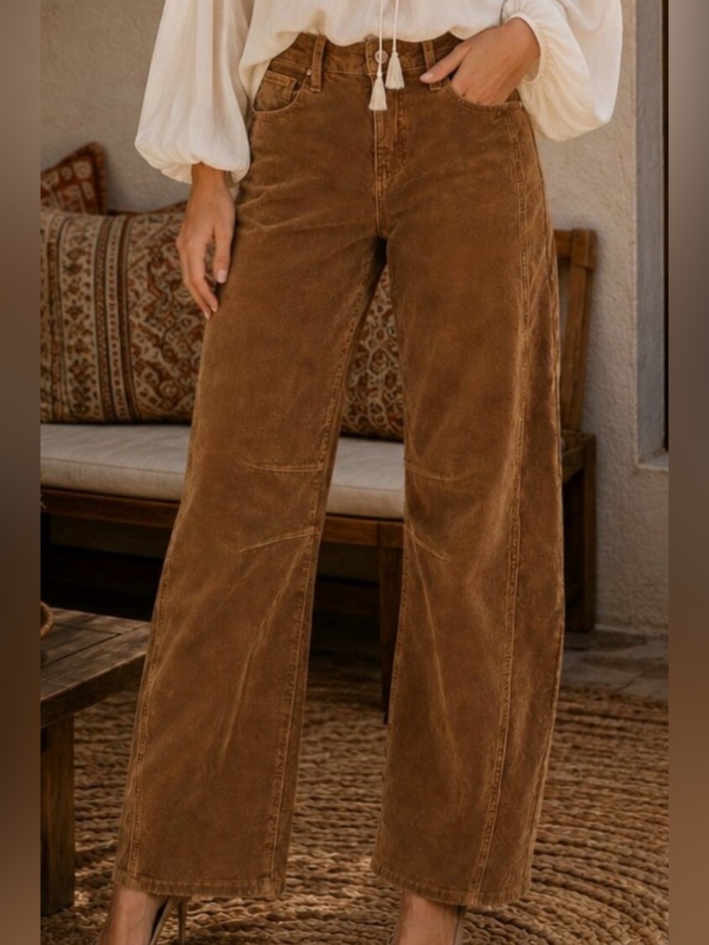 Barrel-Leg Corduroy Pants